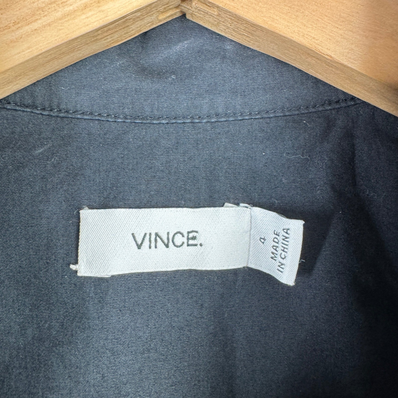 Vince Mixed Media Cotton Silk Button Down Shirt Black Navy Size 4 Long Sleeve