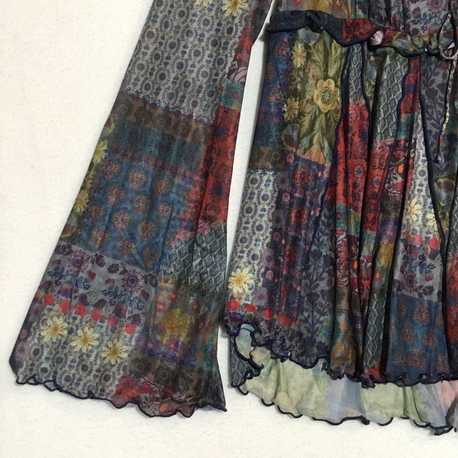 Natural Life Patchwork Ruffle Button Up Mesh Tunic Size L Multicolored Boho Top