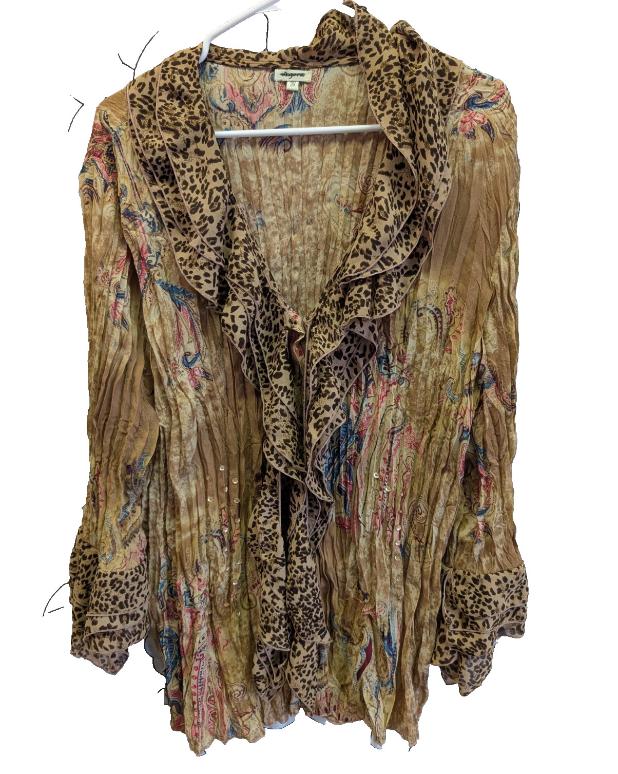 Agora 3X Cheetah Paisley Top Semi Sheer Whimsigoth Fairy Crinkle Boho Cowgirl