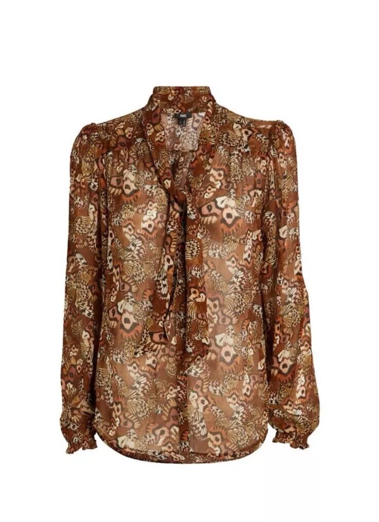 PAIGE MARCELA SILK CHIFFON BLOUSE BUTTERFLY PRINT CINNAMON MULTI SMALL NWOT