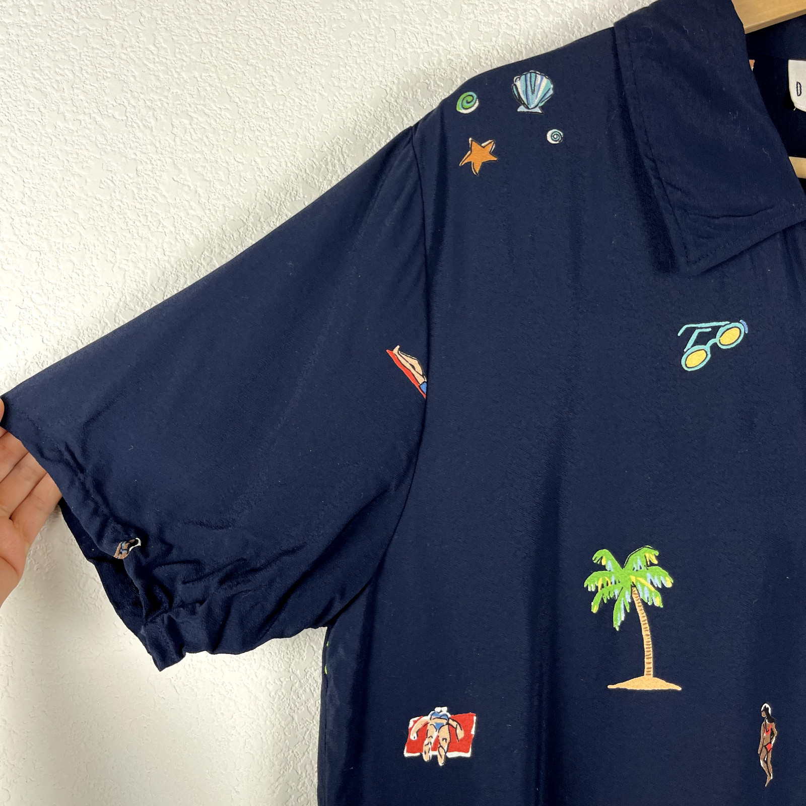 Vintage David Dart Tunic Top Womens XL Blue Short Sleeve Beach Tropical Aloha