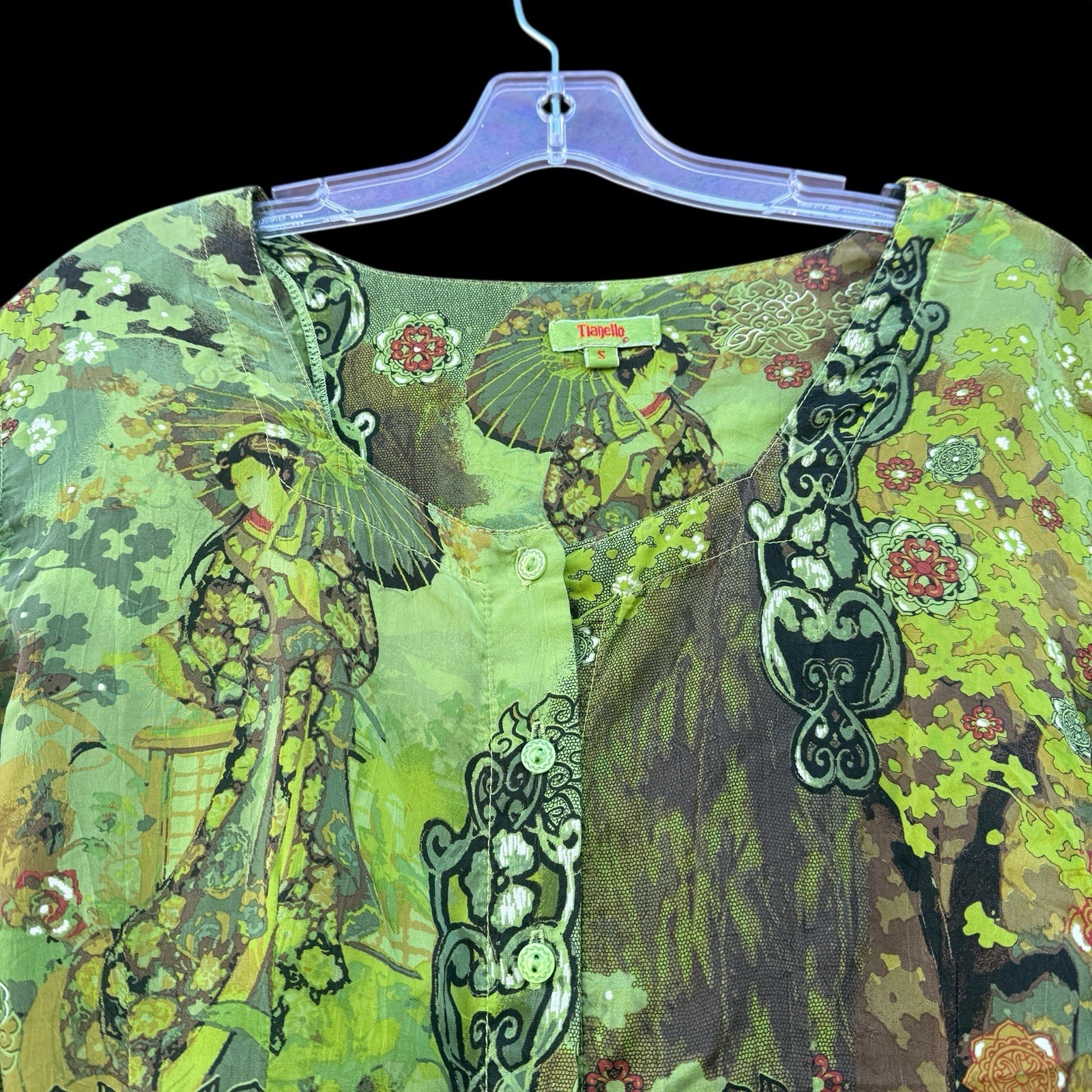 Tianello By Steve Barraza JAPANESE GEISHA BLOUSE TOP Flowy Boho Art Wear S