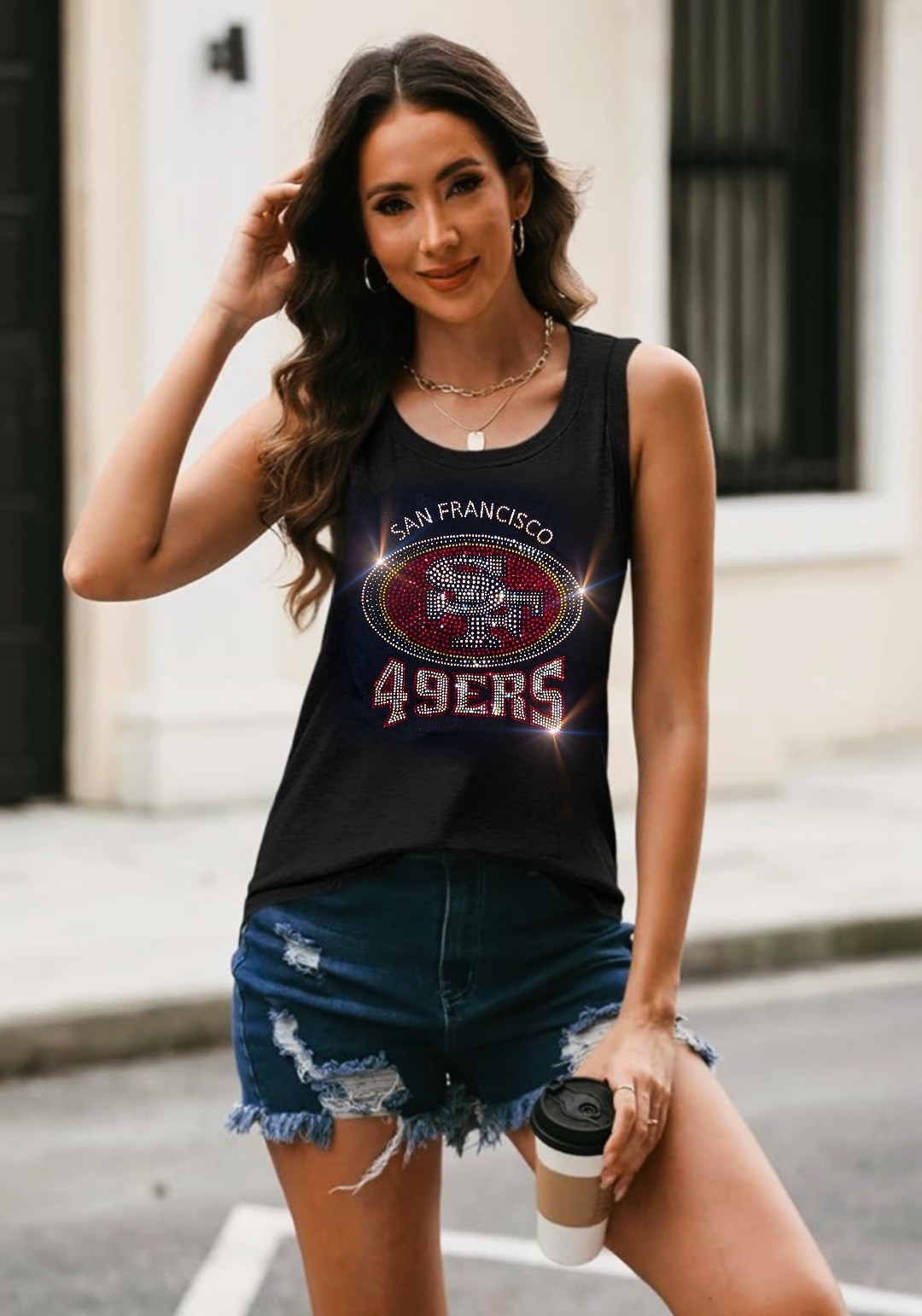 New San Francisco 49ers Bling Tank Top, Sz S-3X Crystal Rhinestone, Relaxed Tank