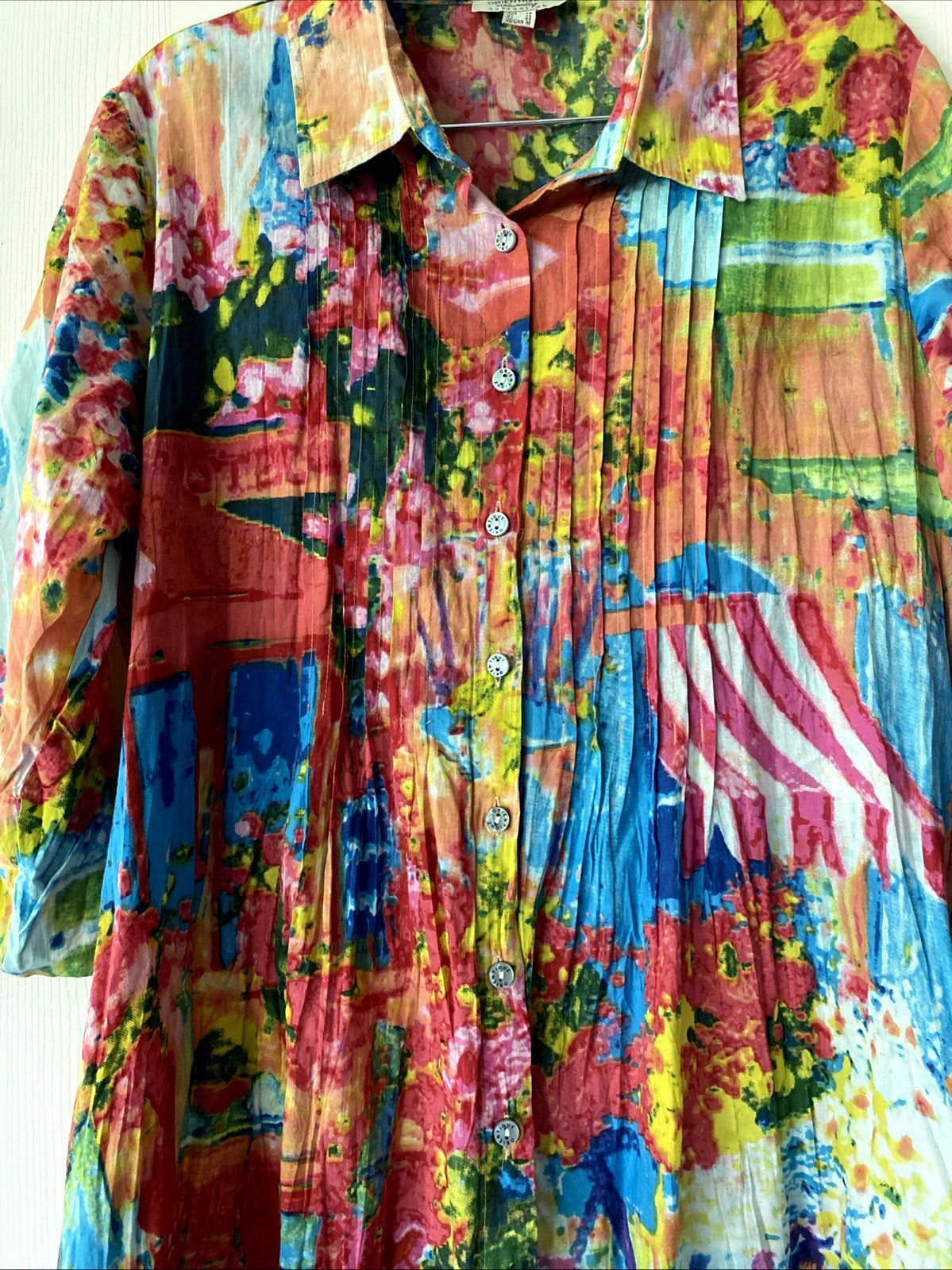 WOMENS ORIENTIQUE NATURALLY AUSTRALIA ORGANIC COTTON ABSTRACT PRINT TUNIC TOP MD