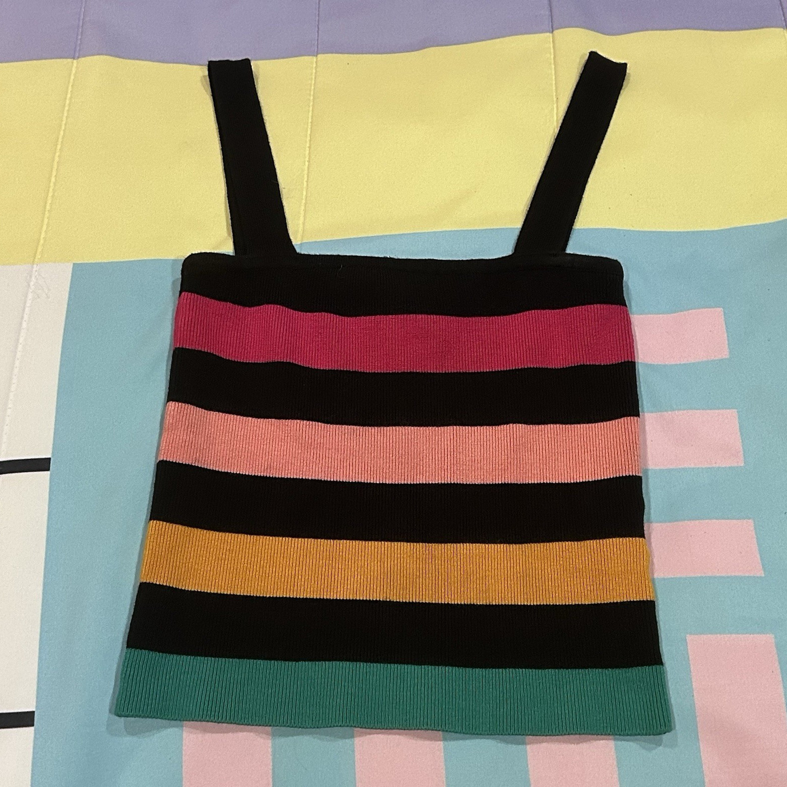 Women’s S Striped Ribbed Stretchy Colorful Tank Top