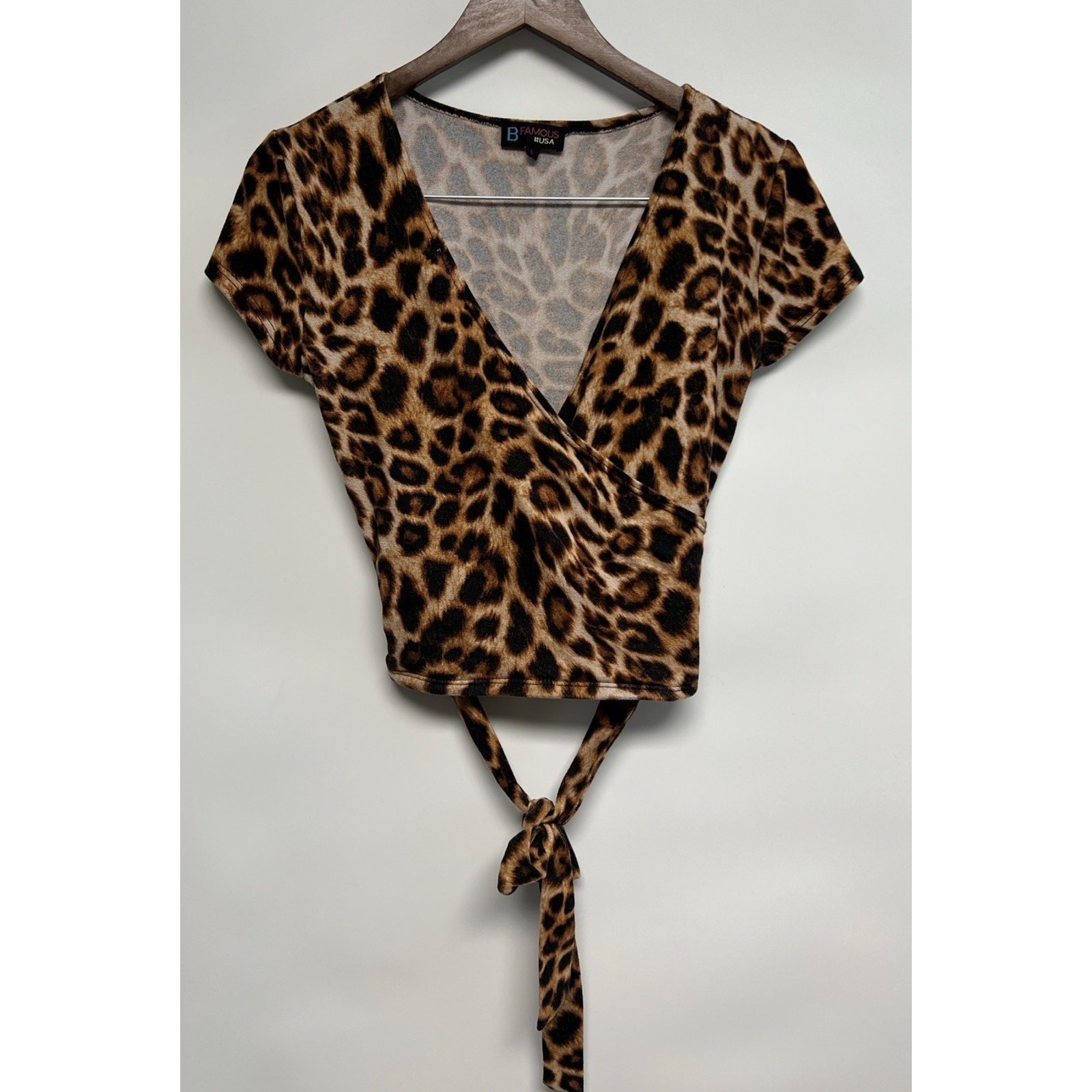 Y2K Leopard Animal Print 90s Large Top Faux Wrap Fitted V-neck Grunge Goth USA