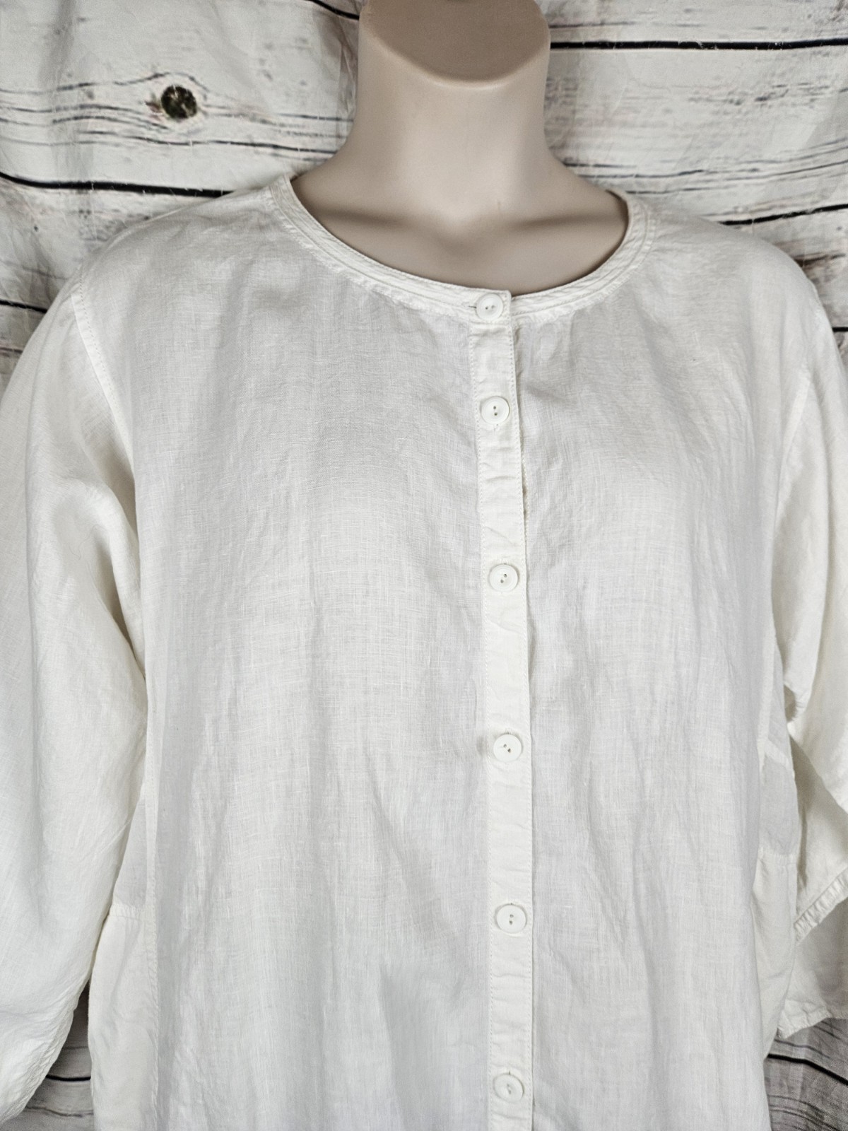 Eileen Fisher 100% Linen White Tunic Top 1X Button Up Lagenlook Womens