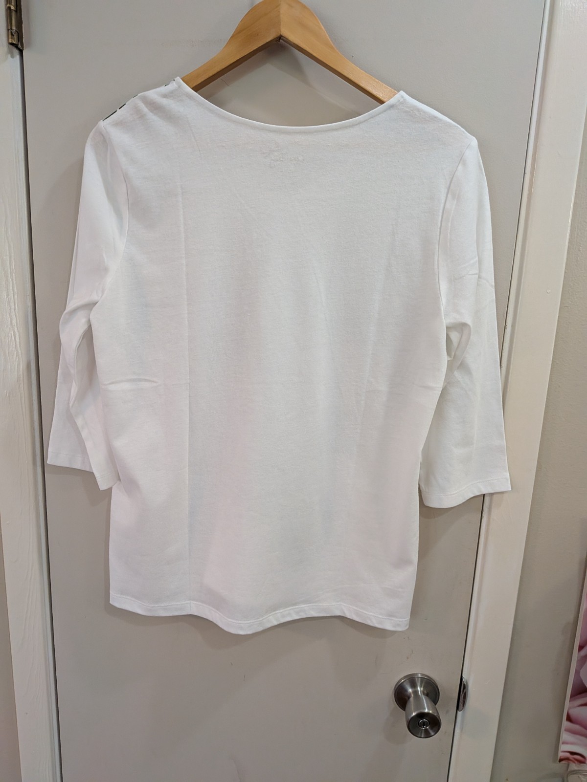 Coral Bay Sz. L 3/4 Sleeves Casual Top white w/ Green Tropical Leaf Print NEW