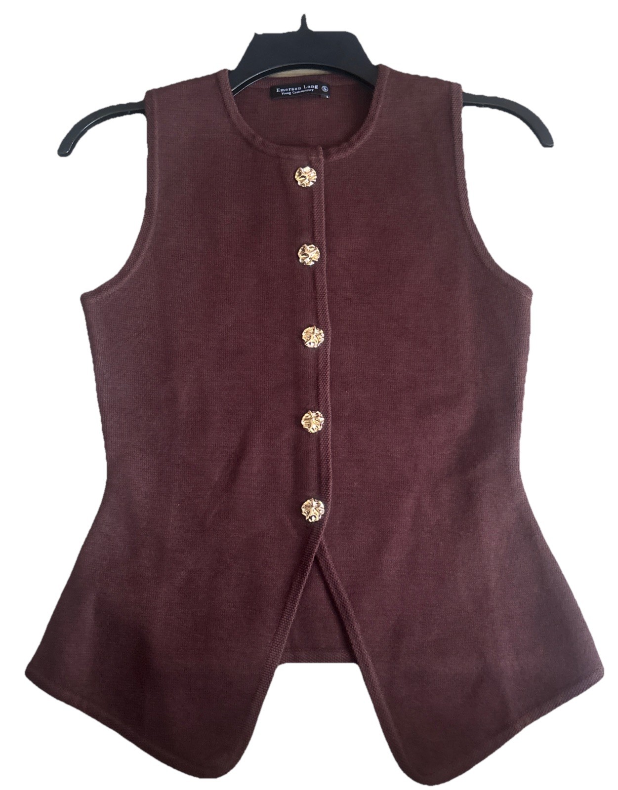 Emerson lang Brown Knit Cardigan Classic With Gold Tone Buttons Size S