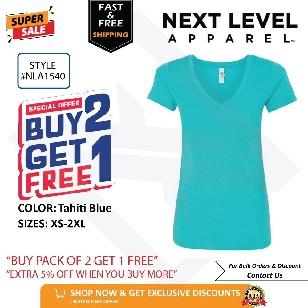 Next Level 1540 Women’s Ideal V Neck T-Shirt Buy 2 Get 1 Free Offer on XS-2XL