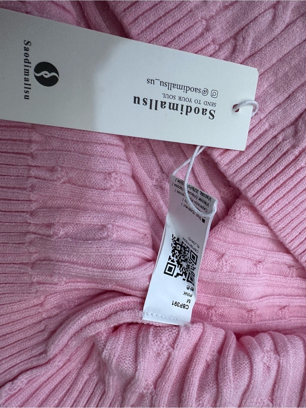 NWT Saodimallsu Cable Knit Sweater Tops Short Sleeve Crew Neck in Pink Size M