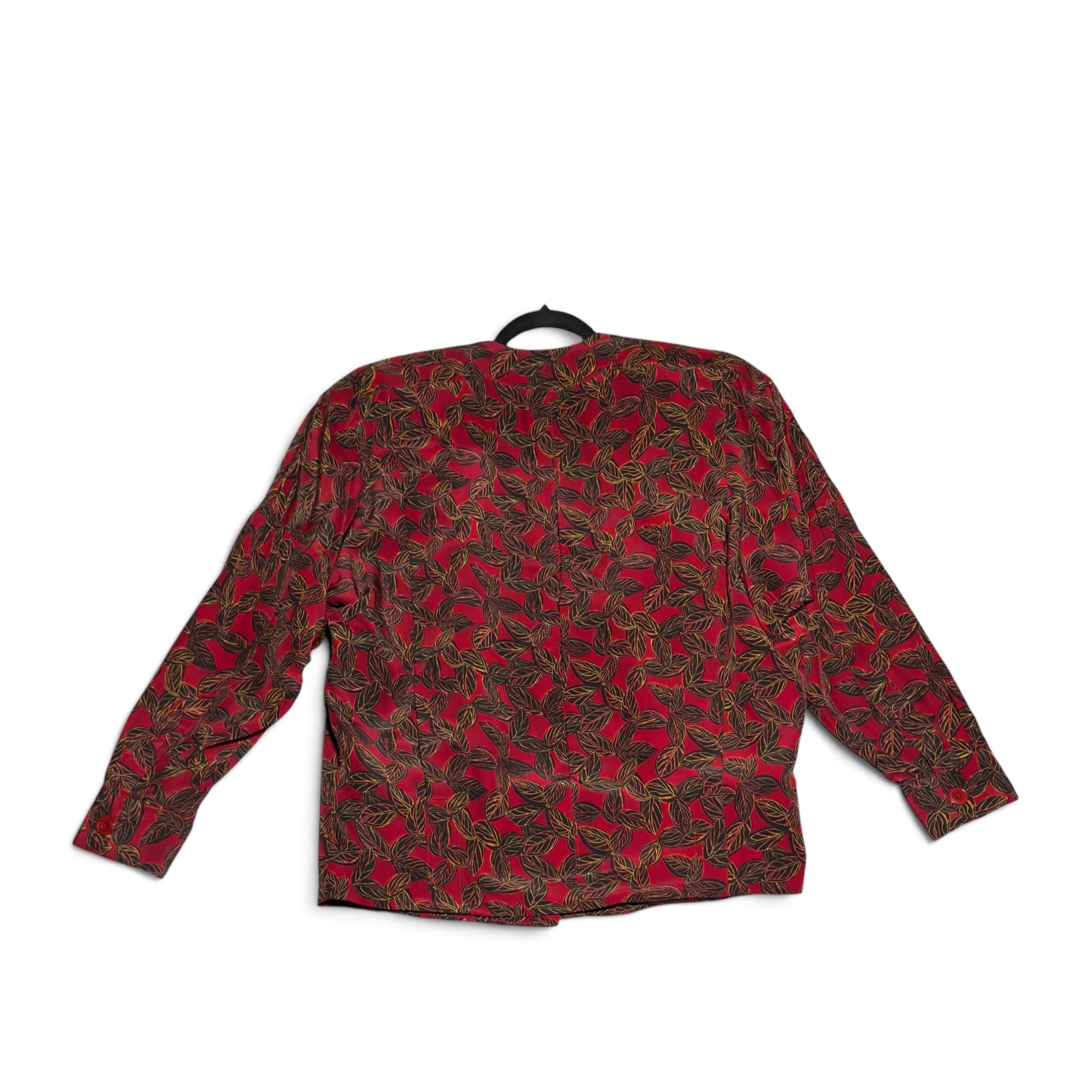 Vintage Ellen Tracy Red Silk Leaf Print Blouse Size Small