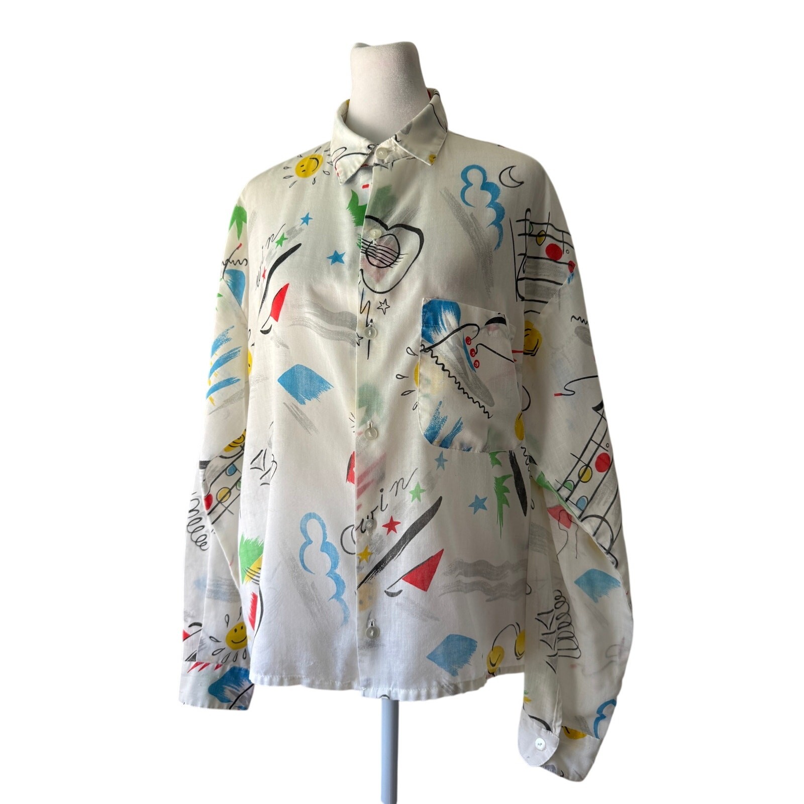 Vintage ‘80s Samster Music-Themed Button Front Blouse Made in Paris