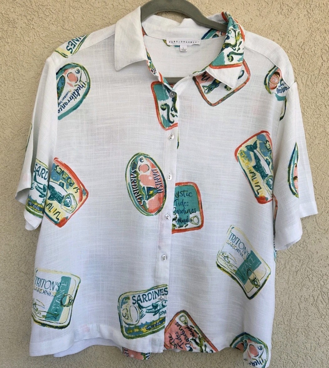 Rayon Linen Button Short Sleeve Shirt Lg White Beach Cool Casual Comfort Wear