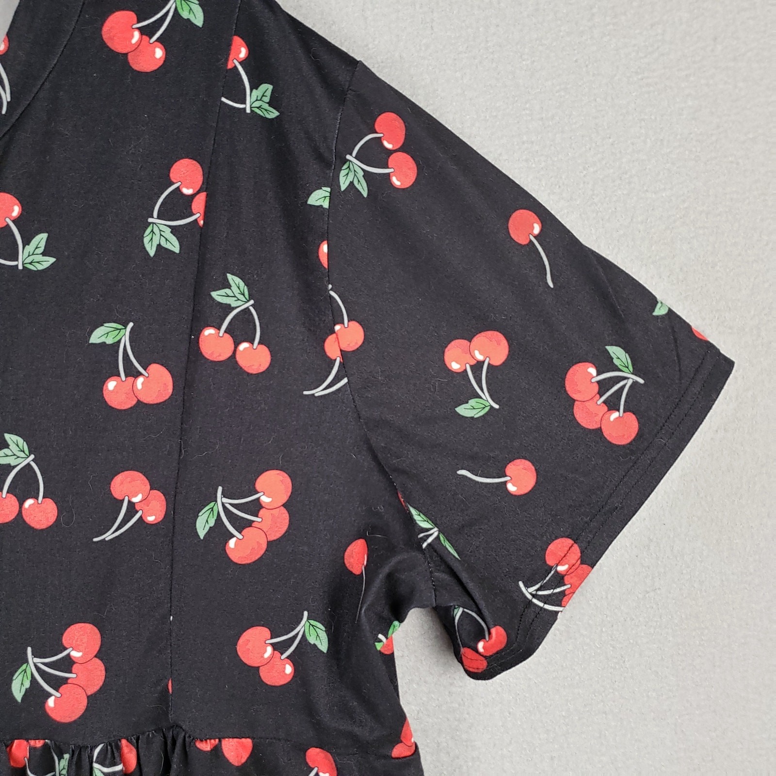 Allegrace Size 3X Cherry Print Babydoll Top Black Red Kawaii Pinup Rockabilly