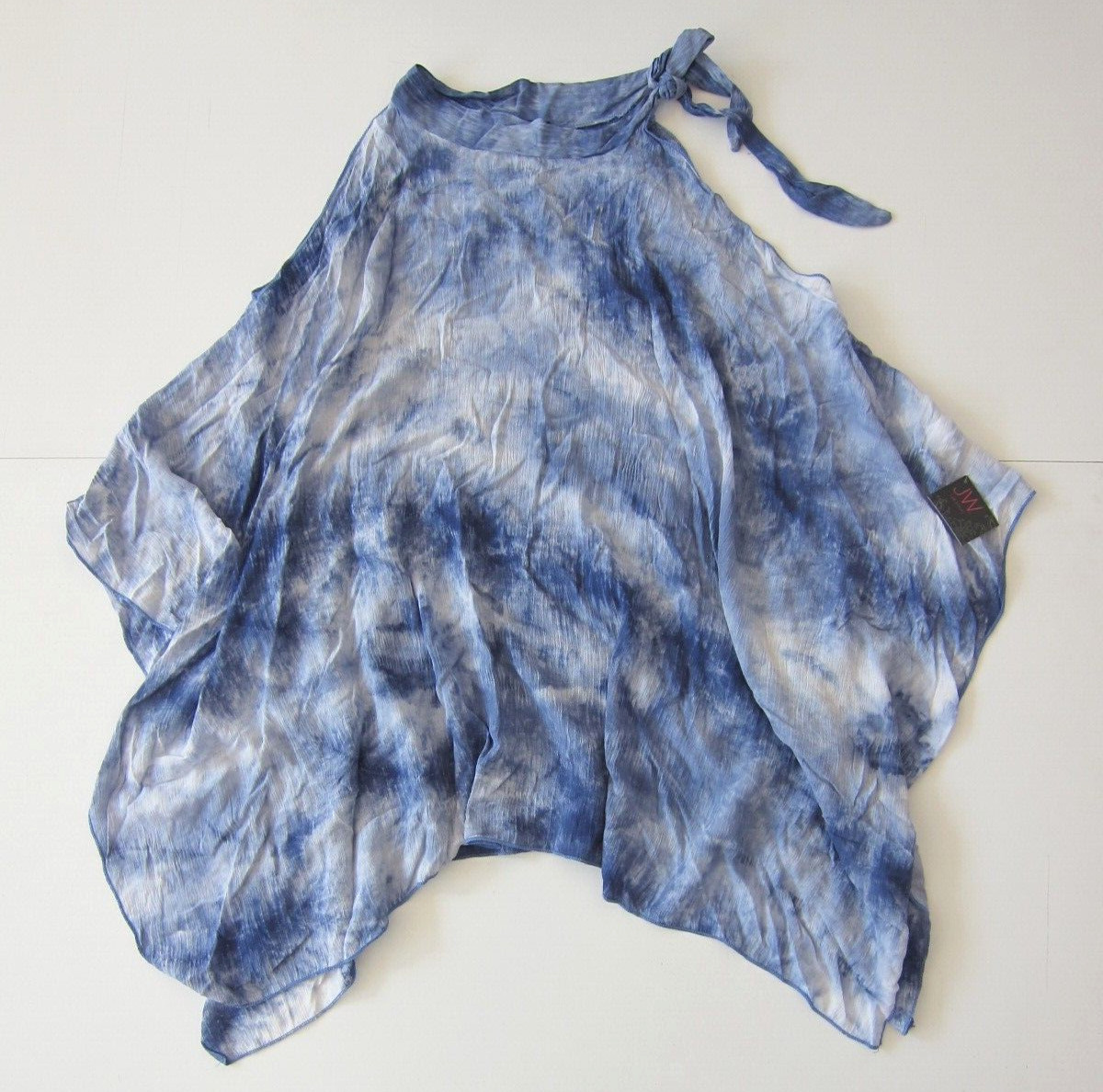 NWT JW Style 100% Rayon Blue White Tie Dye High Neck Sleeveless Tunic Blouse M