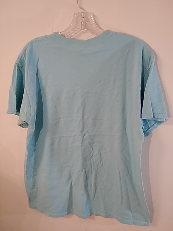 Gildan brand blue tee unisex L cotton chest 44″ Art floral Fabric paint