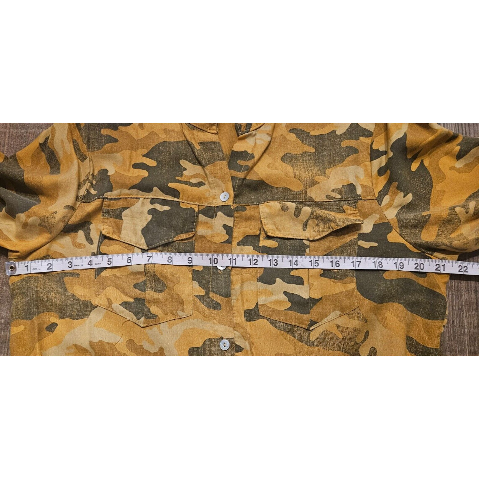 Made in Italy Jacket Womens XL Mustard Yellow Camo Print Cargo Button Up Shirt