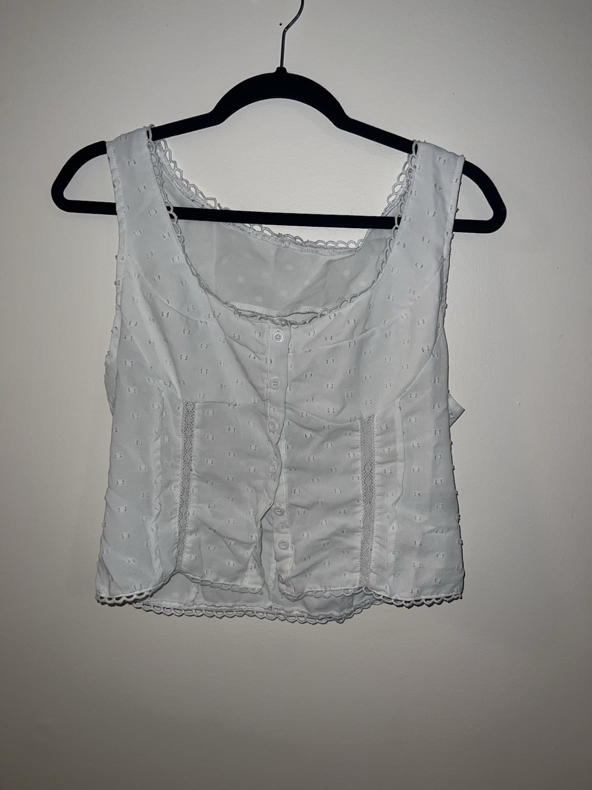 DAZY Womens XL White Corset Crop Top Lace Trim Button Front Coquette Sleeveless