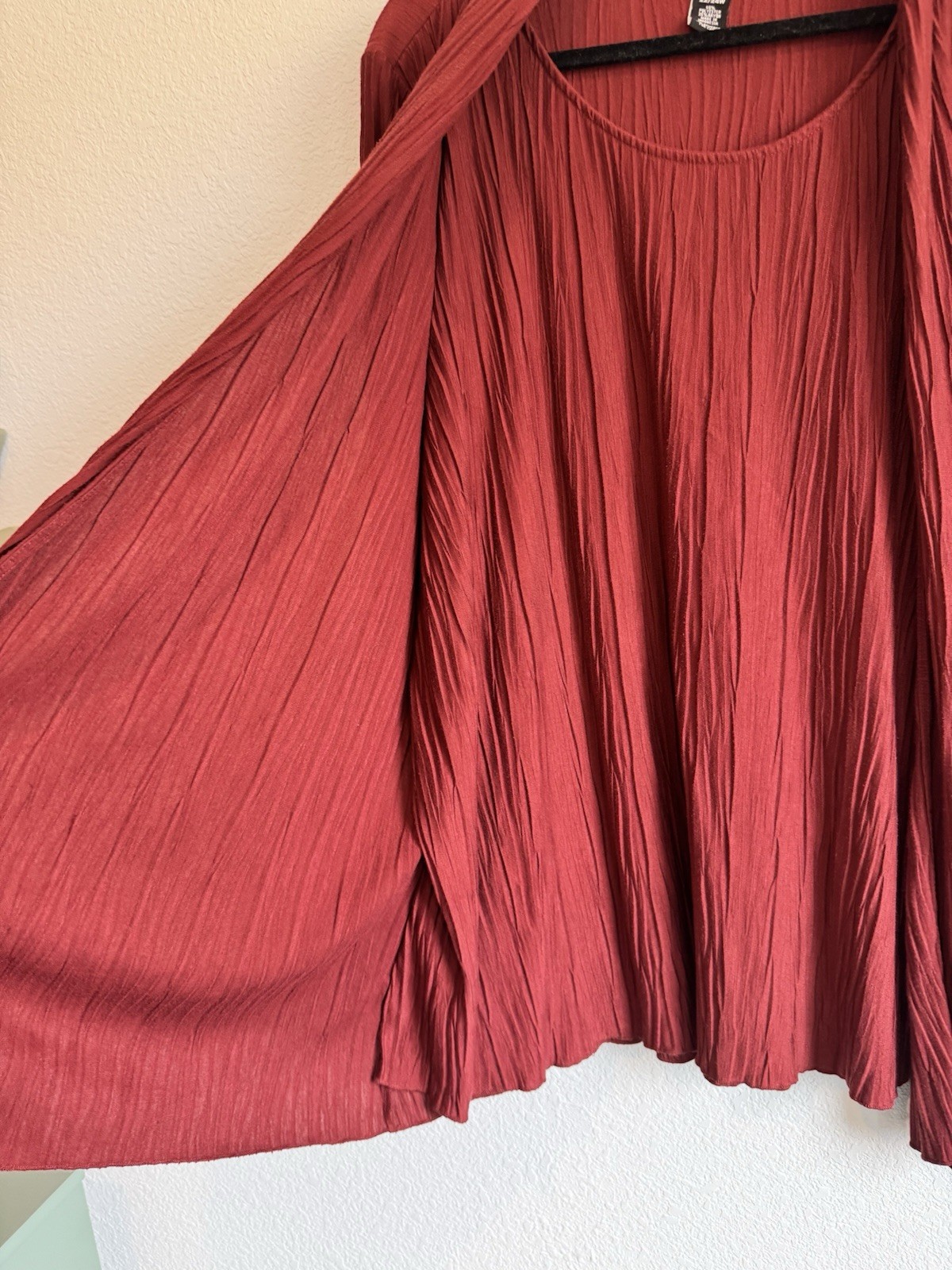 Any Wear by Catherines Red Blouse Attached Cardigan Crinkle Textured 2X