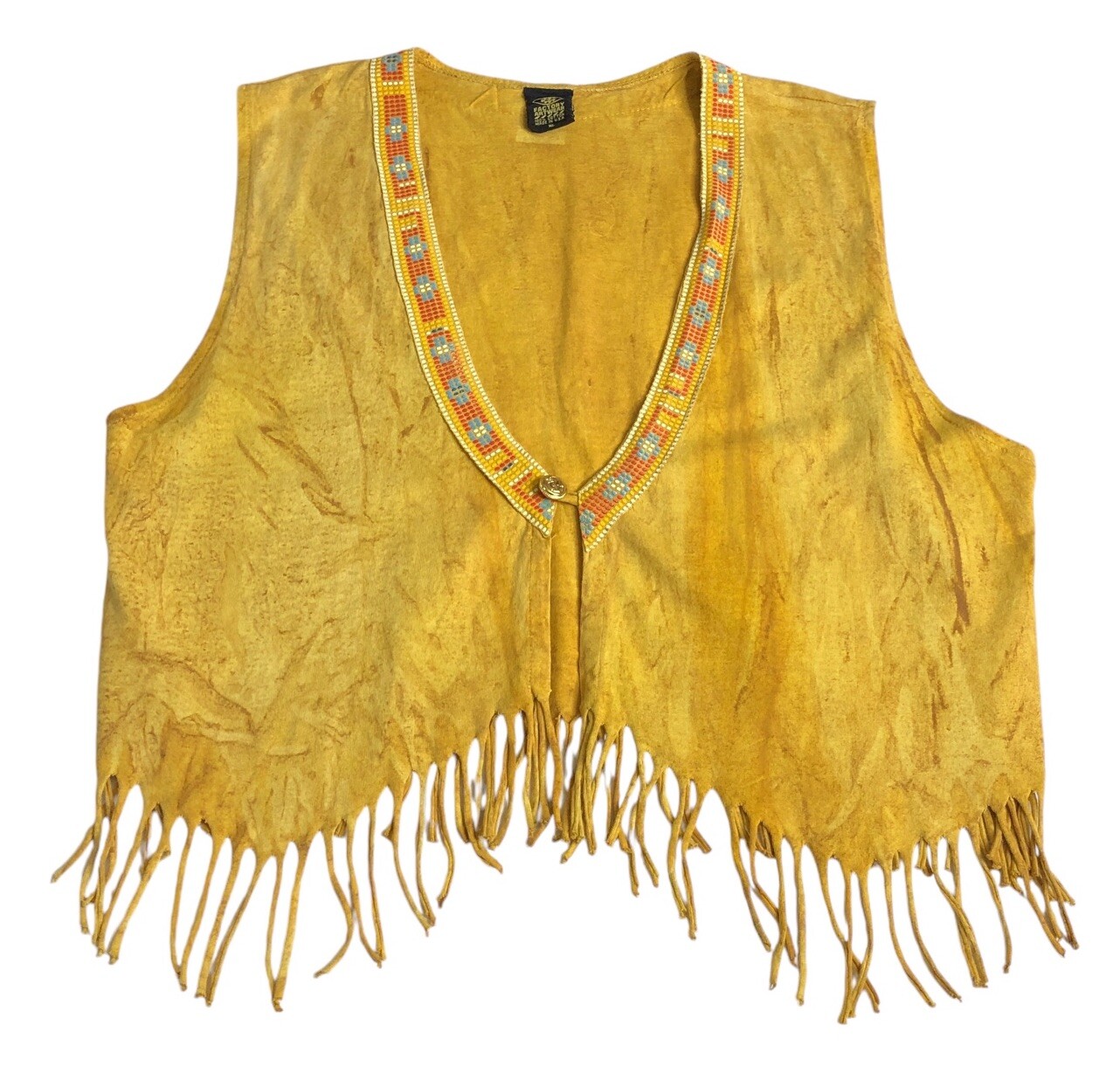 Vintage 90s Factory Artwear Vest Womens XL Mustard Fringe Southwestern Boho