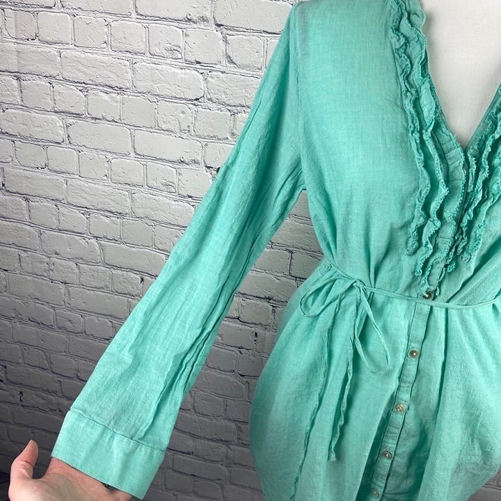 Motherhood Maternity Top Ruffle Chest Detail Button Down Tie Waist Top