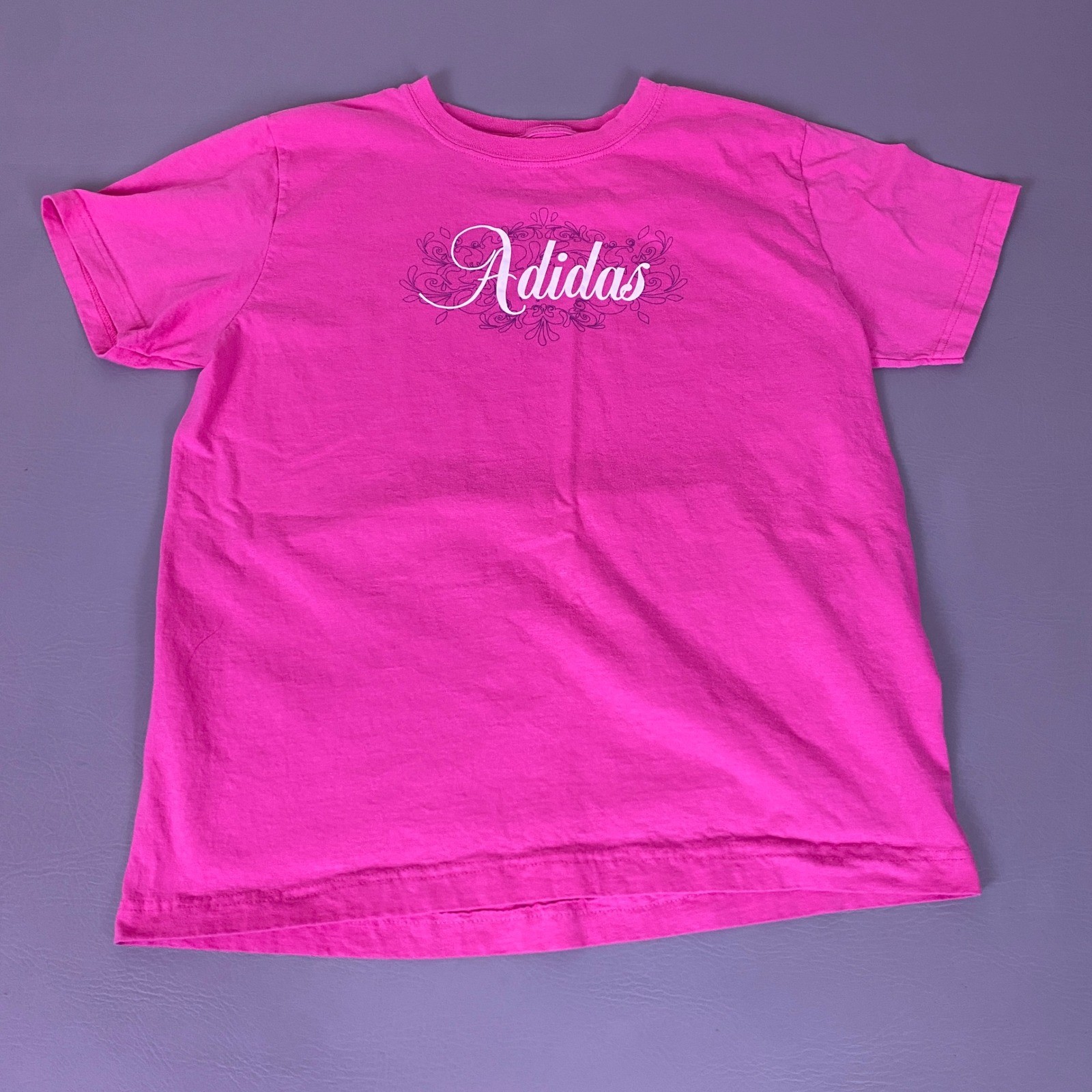 Adidas T-Shirt Women’s XL Hot Pink Graphic Script Logo Short Sleeve Cotton Tee