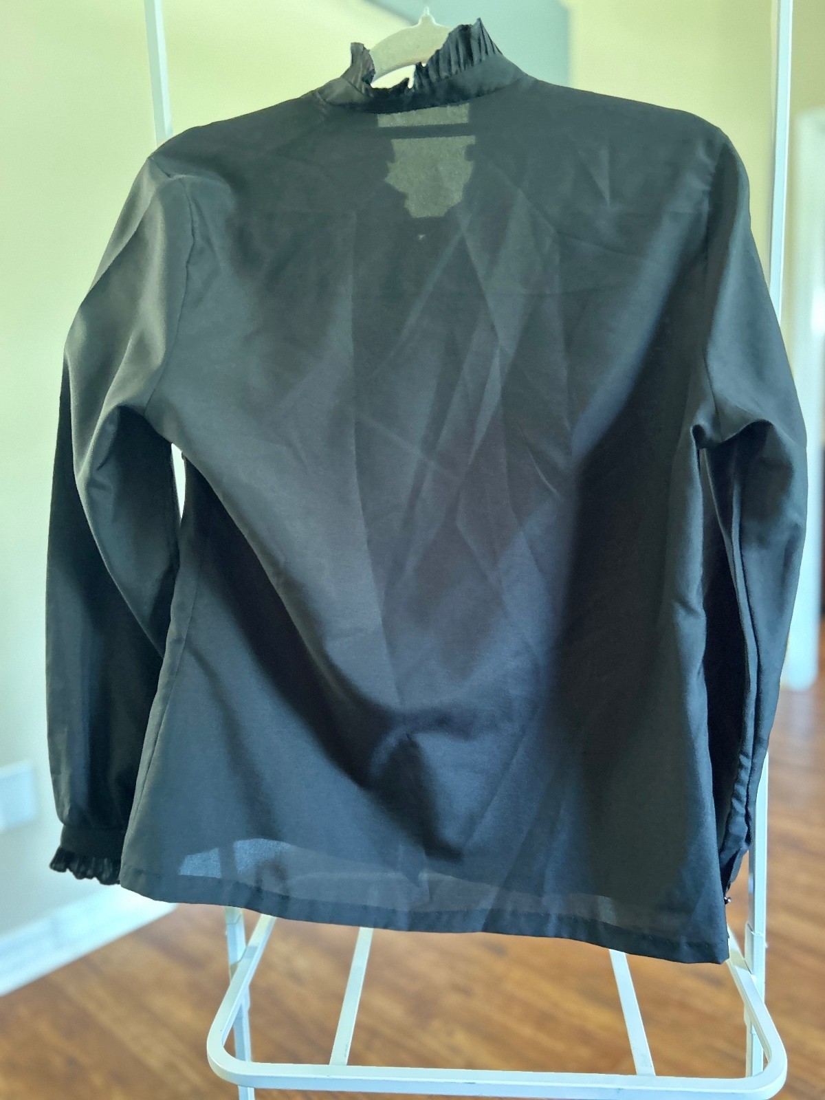 Black Ruffle Trim Button-Up Blouse