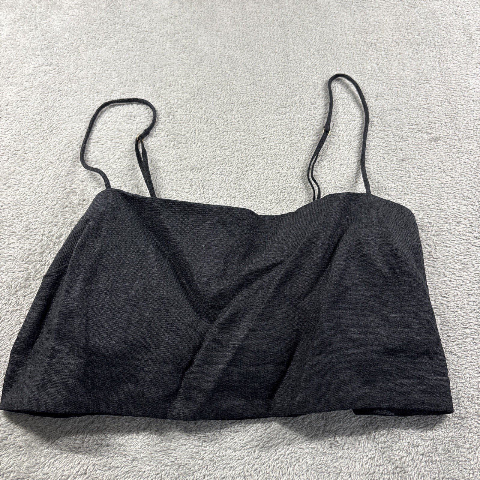 Faithfull the Brand Bayu Cropped Linen Top Sz L Black Straight Neck Pullover New