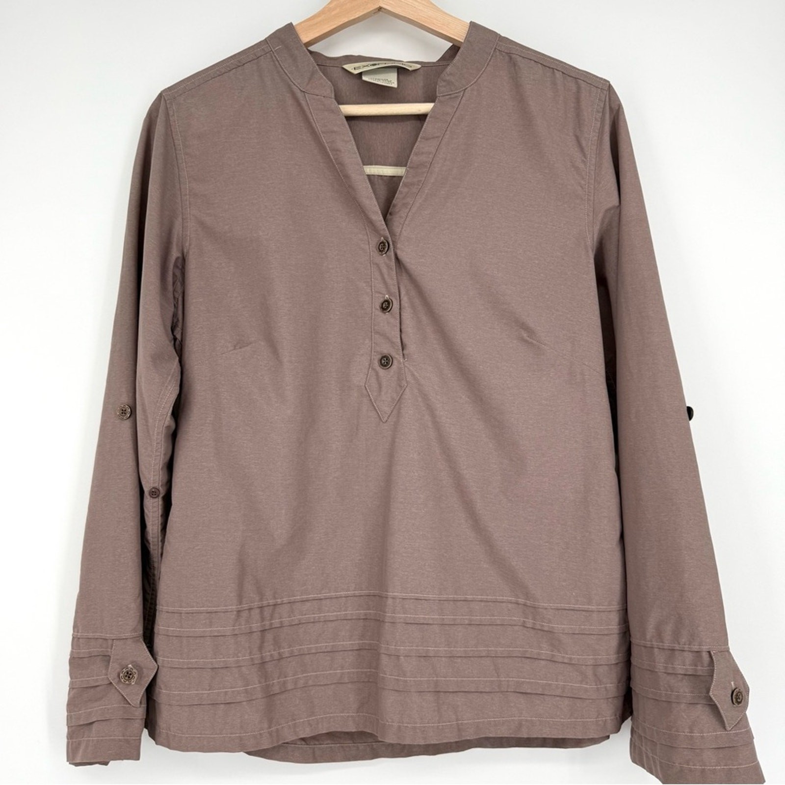 Exofficio Brown Nylon Blend Split Collar Long Sleeve Shirt Outdoor Size S