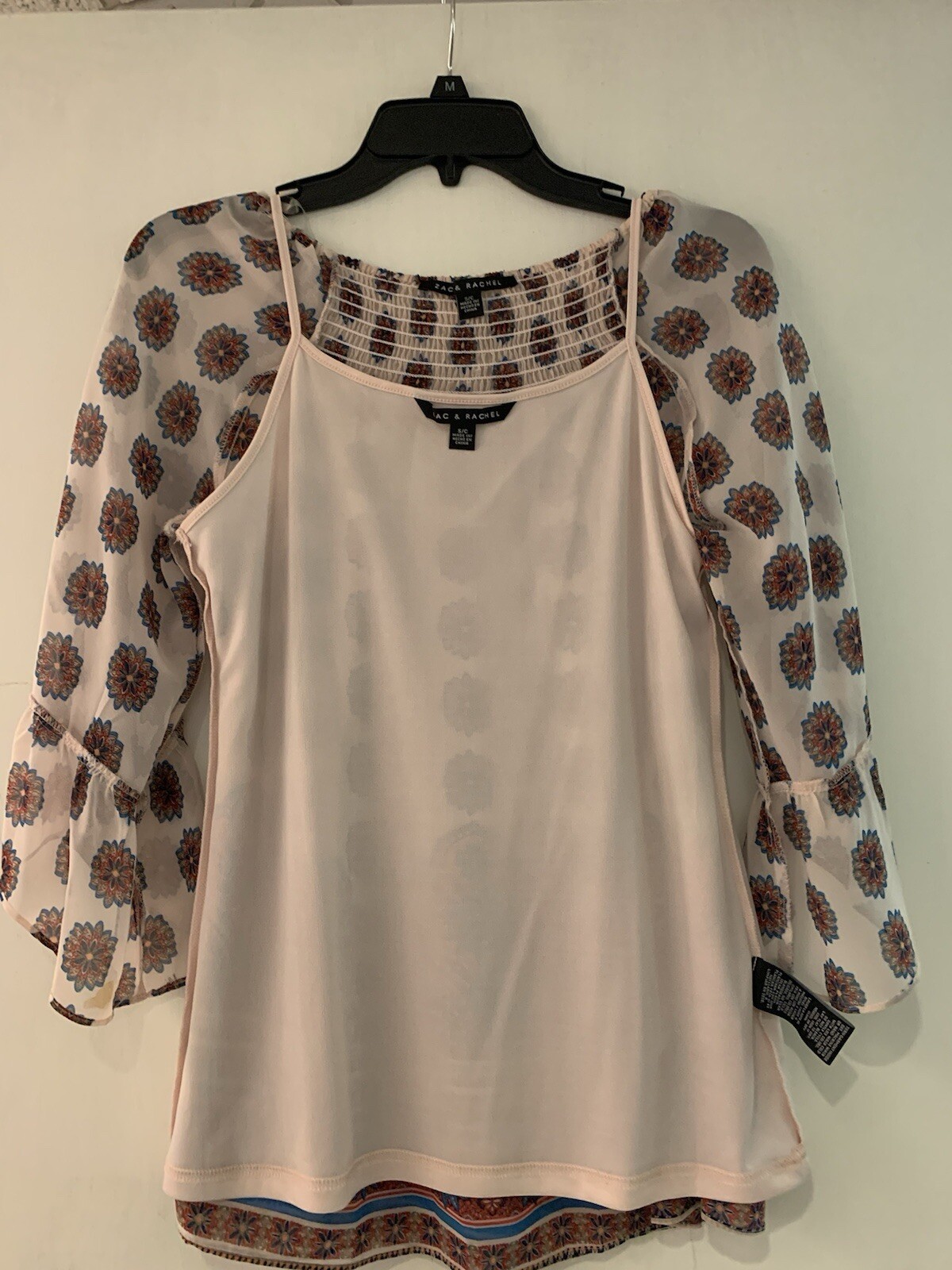 Gorgeous Zac & Rachel Elegant Floral Sheer Blouse Comes With Pink Tank, Size S