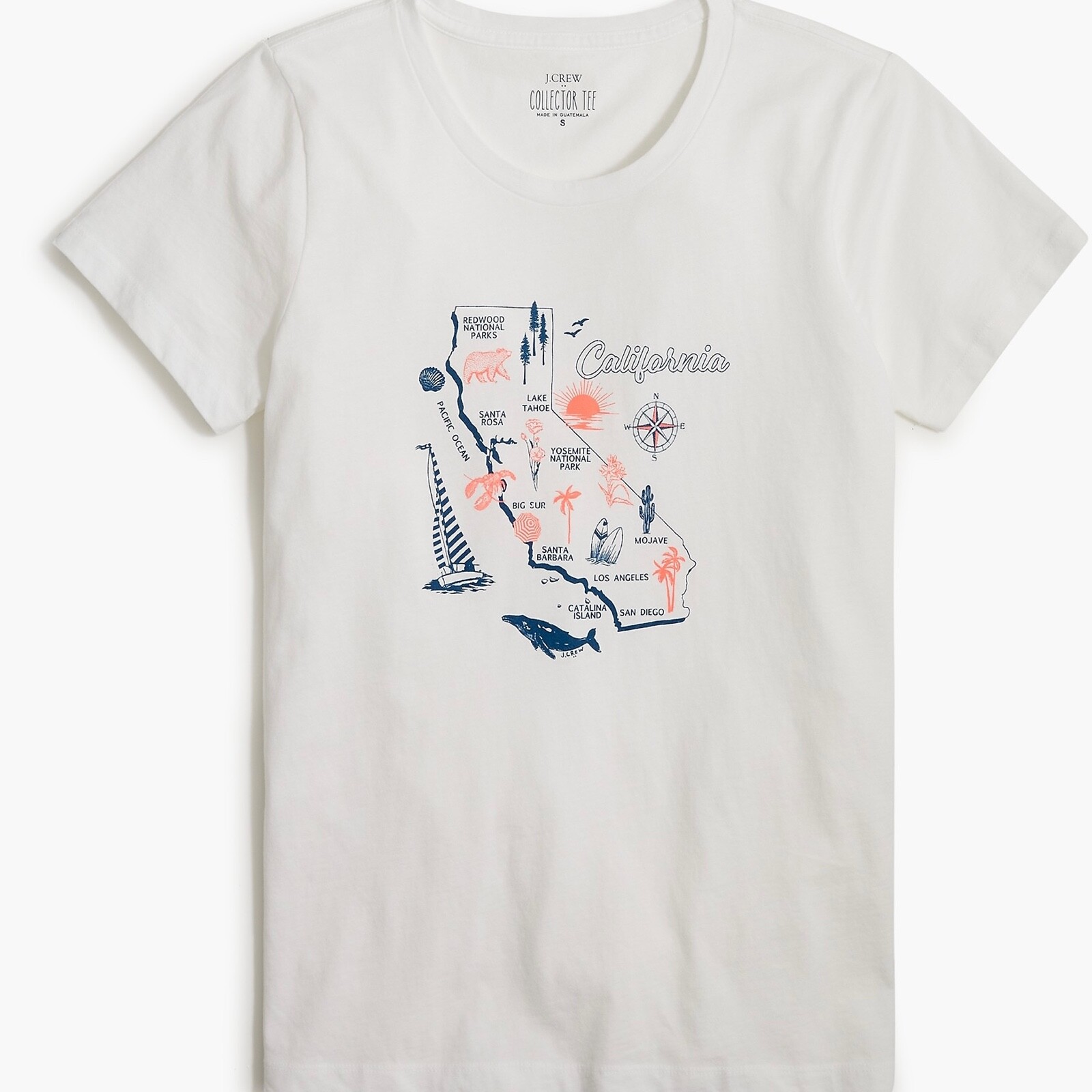 J.CREW Collector tee California map art Tee shirt Sz XXL NWT $39.50 white BG861m
