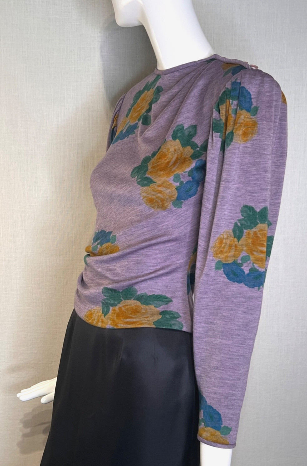 VTG 80s Emanuel UNGARO PARALLELE Lavender Heather Wool Jersey Top Size 6, ITALY