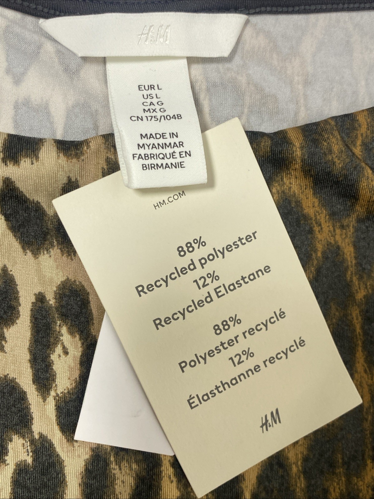 H & M Boat Neck Thong Body Suit Leopard Print Women Size Large Stretchy Comfort