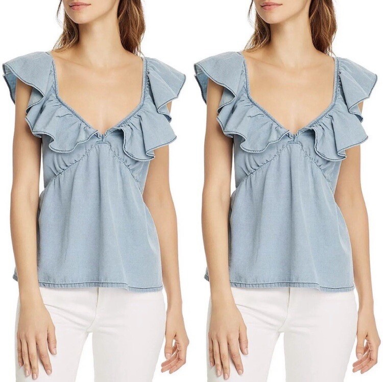 French Connection Women’s Ruffled Neck Zip Back Sleeveless Blouse Sz 10 NWT 5564