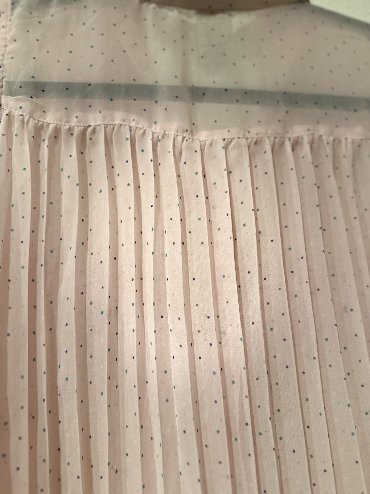 Eyelash Couture XL Pink Polka Dot Chiffon Sleeveless Romantic Pleated Blouse