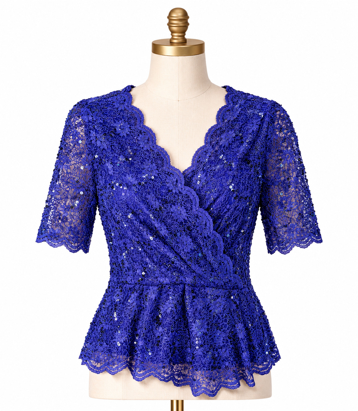 Jacques Vert Lace Top UK 14 Sequin Stretch Blue Occasion Party Evening Smart