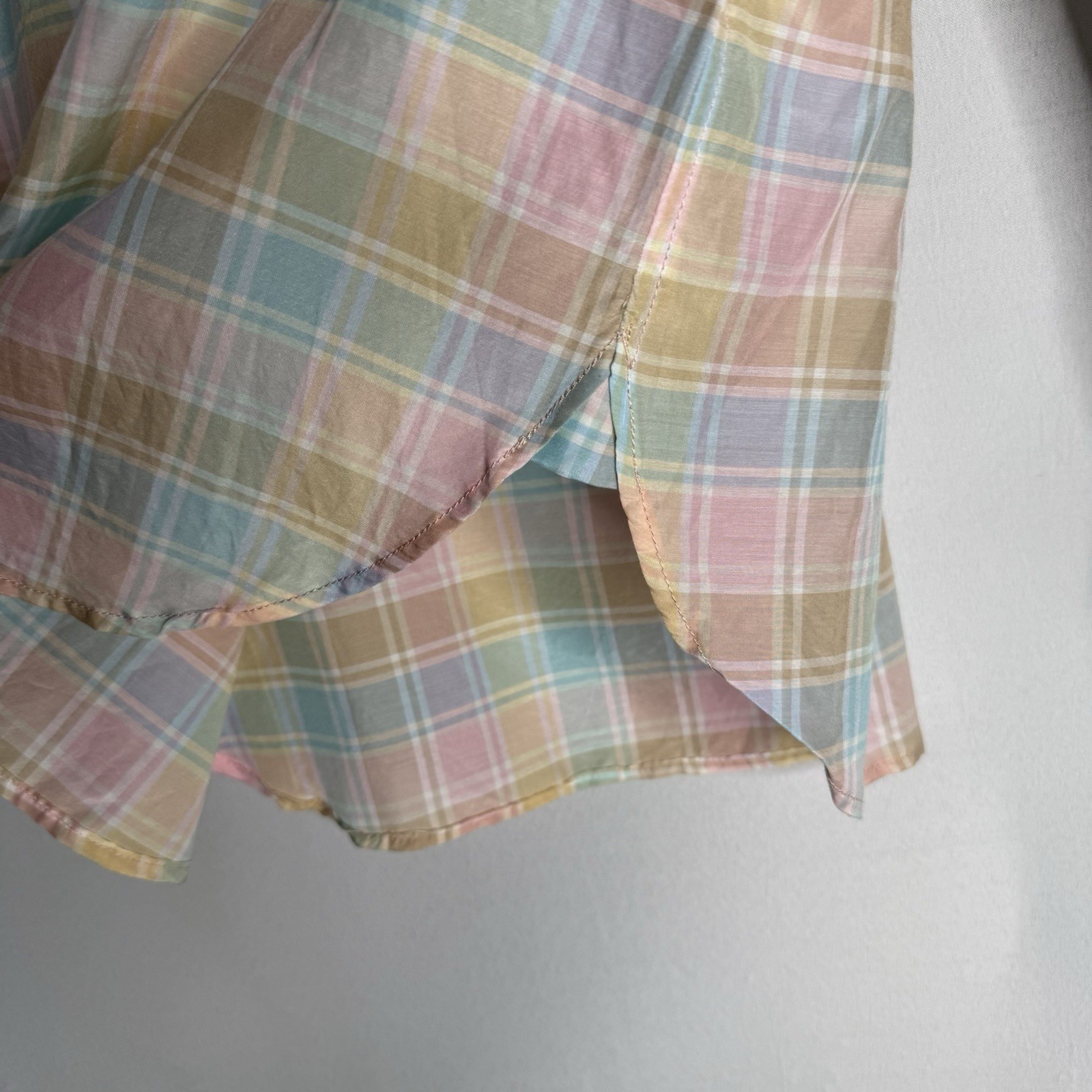 NWT J Crew Silk Cotton Ruffle Button Up Shirt 4 (S) Plaid Lightweight Pastel