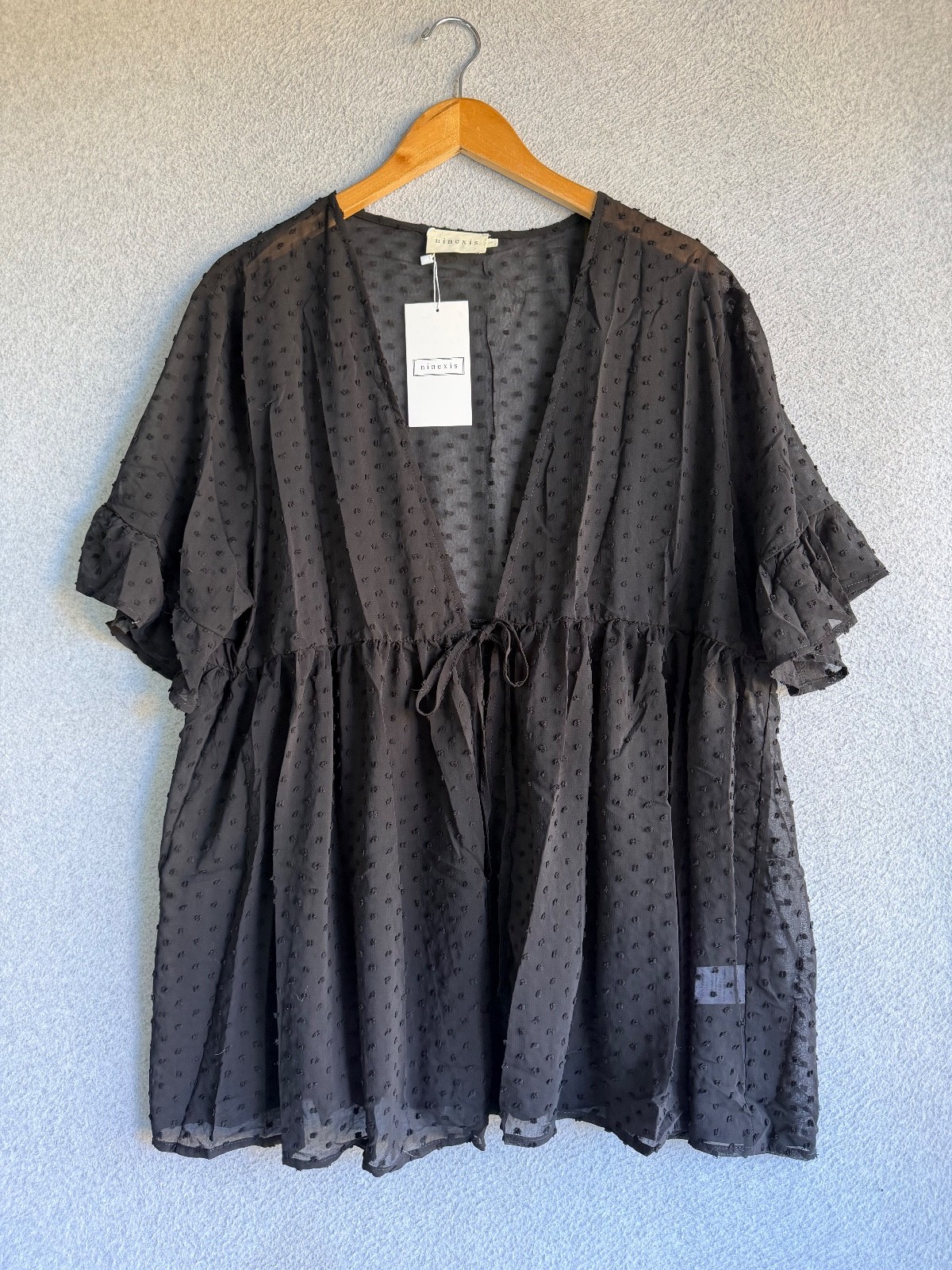 Ninexis Babydoll Women Plus 2X Black Kimono Sheer Swiss Dot Whimsy Goth NWT