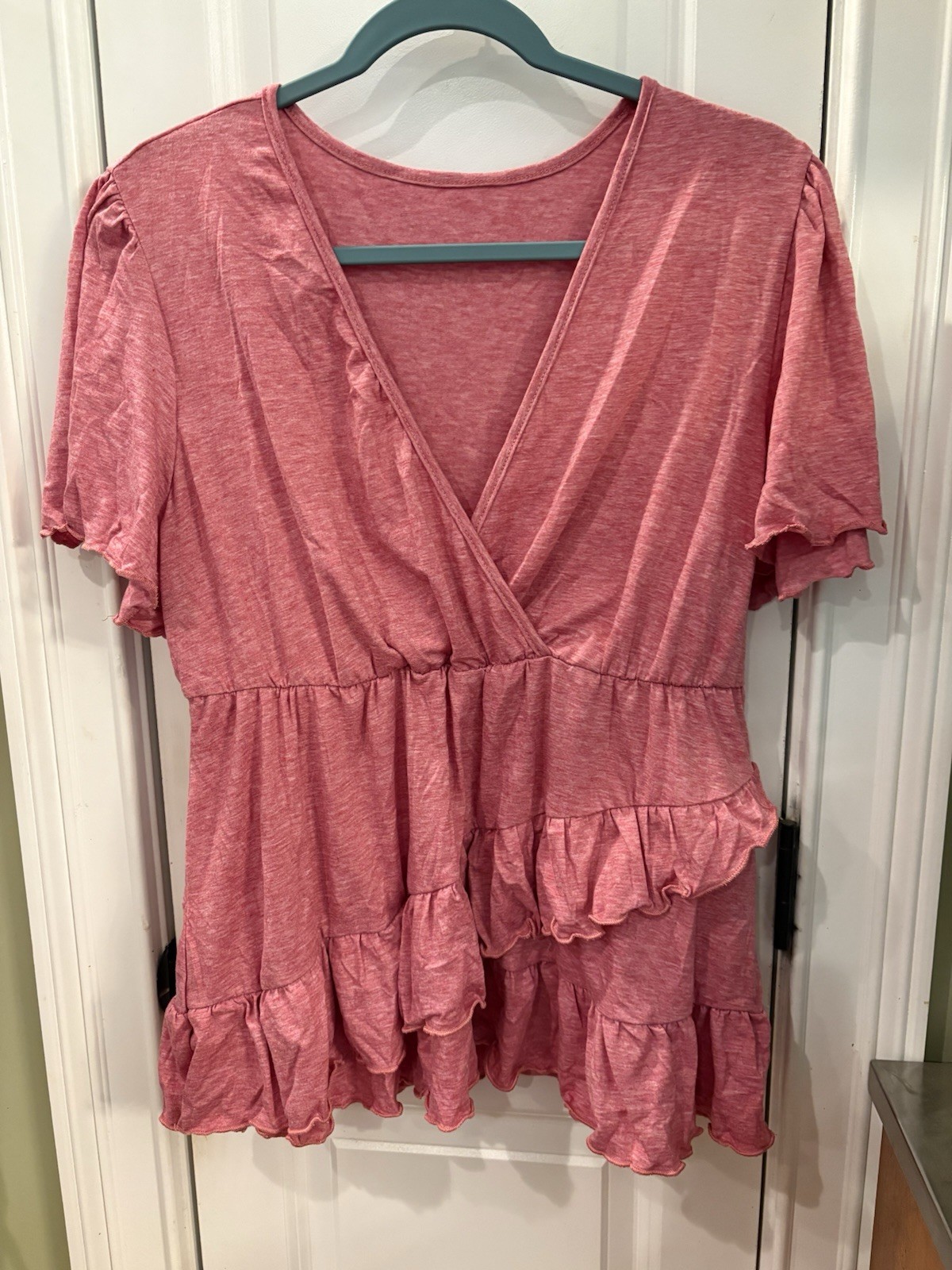 NWOT SHEIN Curve 1XL Red Blouse Short Sleeved Chest 46” TR189
