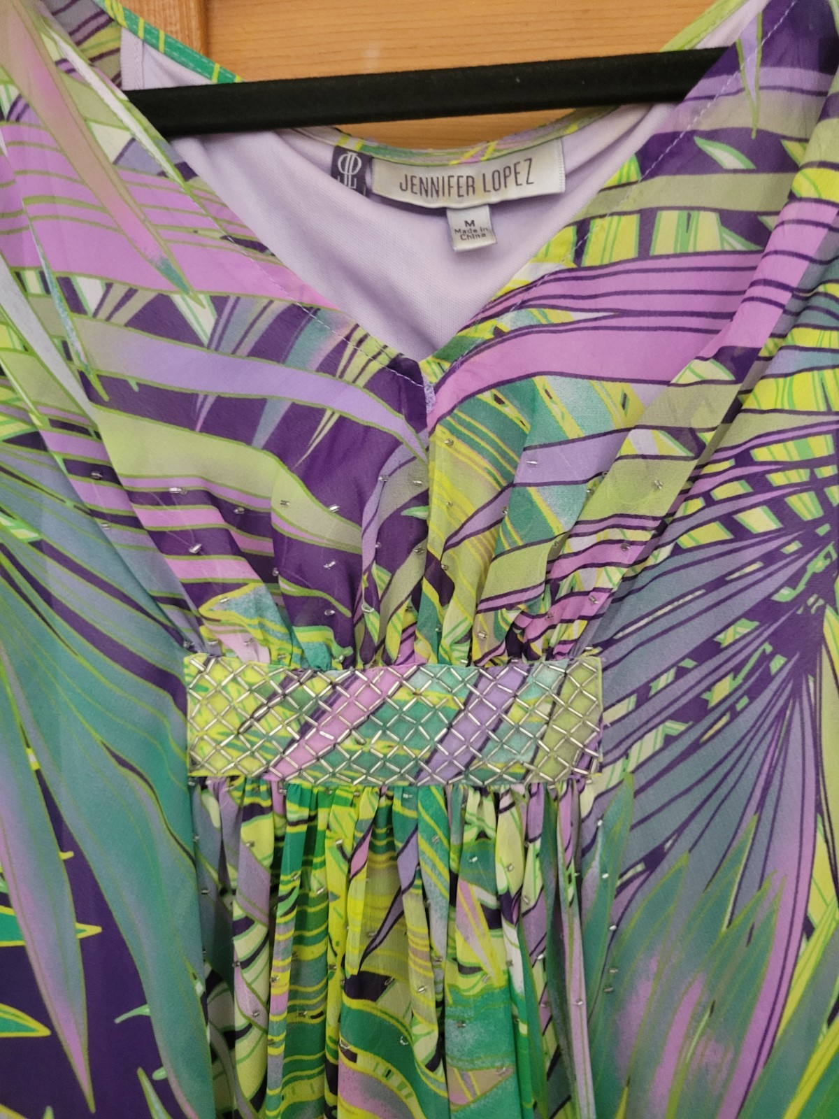 Glam Purple & Green Flowy Sheer Wrap With Silver Embellishments On Front Sz M