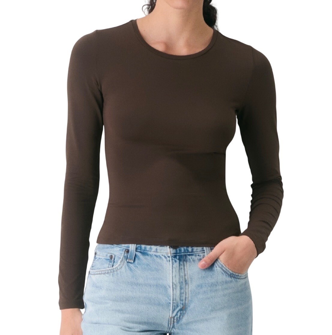 Aritzia Babaton Contour Splendid Crew Longsleeve Brown Top Size S
