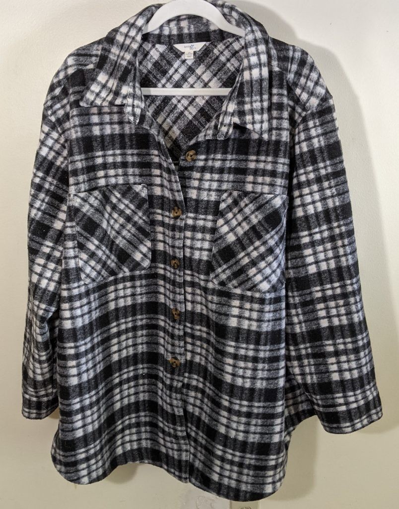 Terra & Sky Womens 3X 24W-26W Black White Plaid Fleece Shirt Jacket Shacket