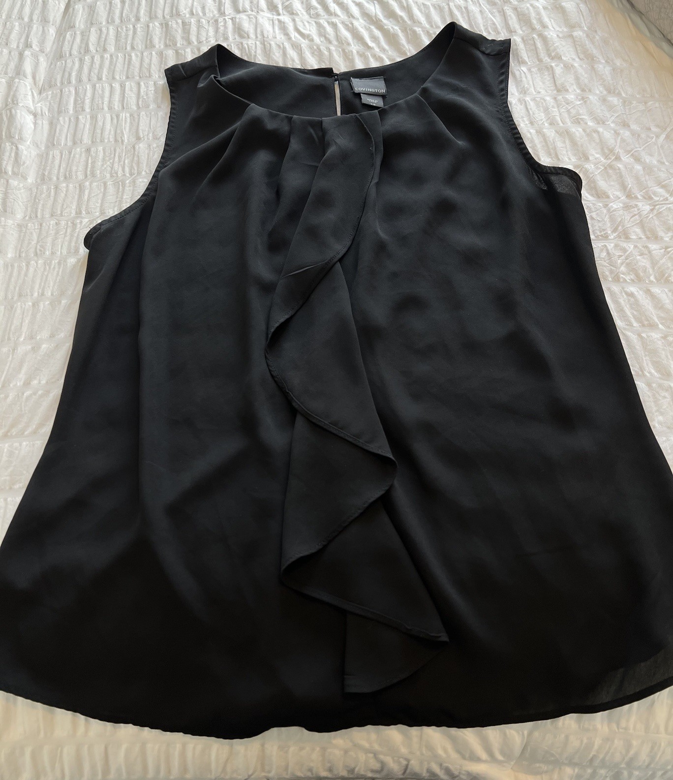 Covington Size L Womens Black Career Ruffle Sleeveless Pullover Blouse