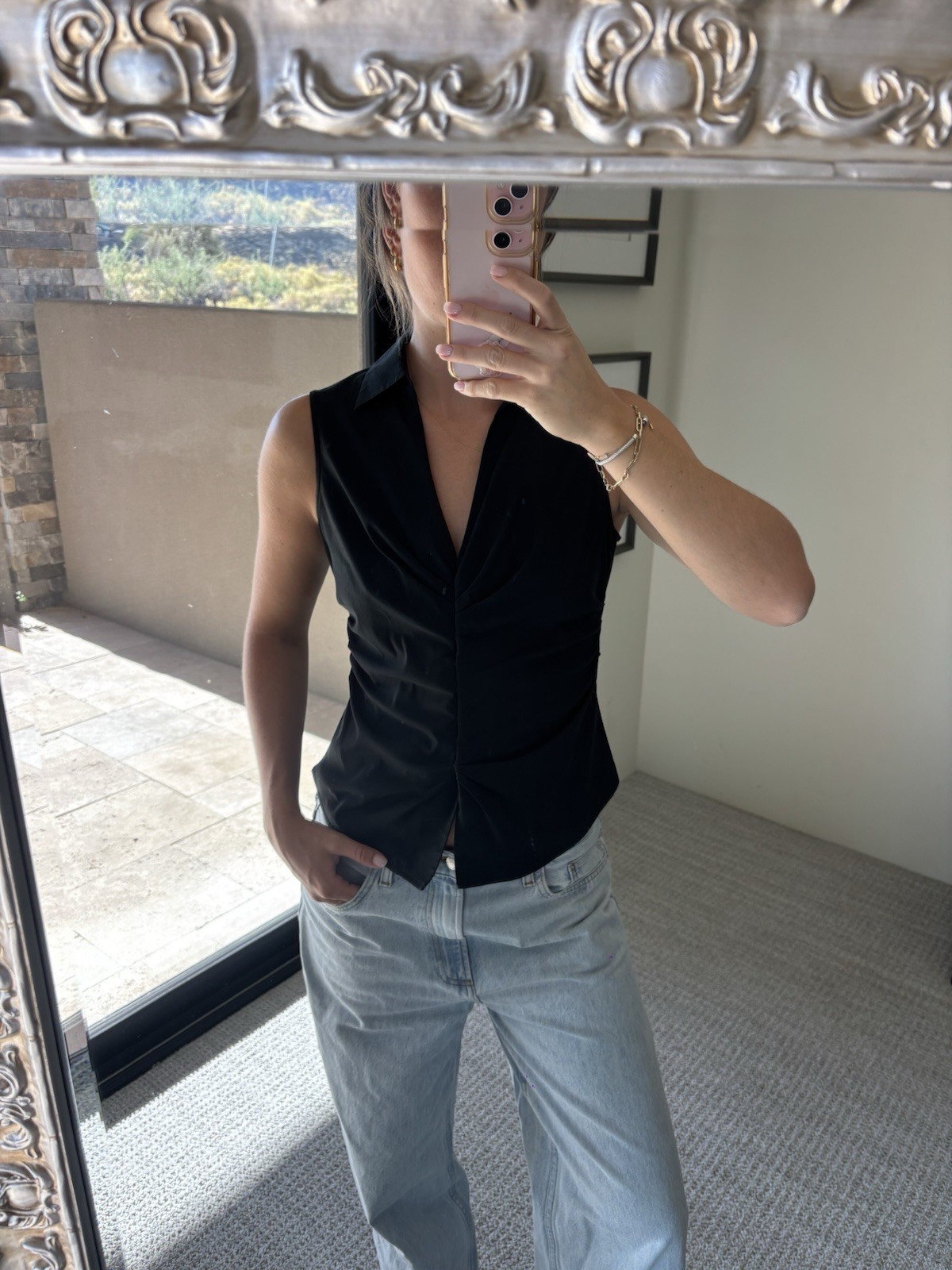 Express Design Studio Women’s Cinched Blouse Top Side Zipper Size M