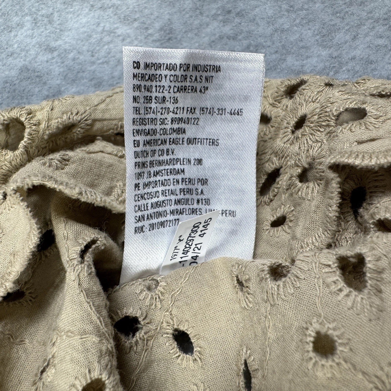 American Eagle Eyelet Embroidered Peplum Tank Top Boho Cottagecore Beige M Y2K