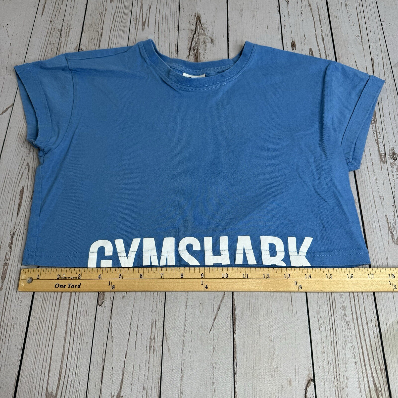 Gymshark Fraction Crop Tee Size M Blue Cotton Blend Logo Workout Gym Activewear