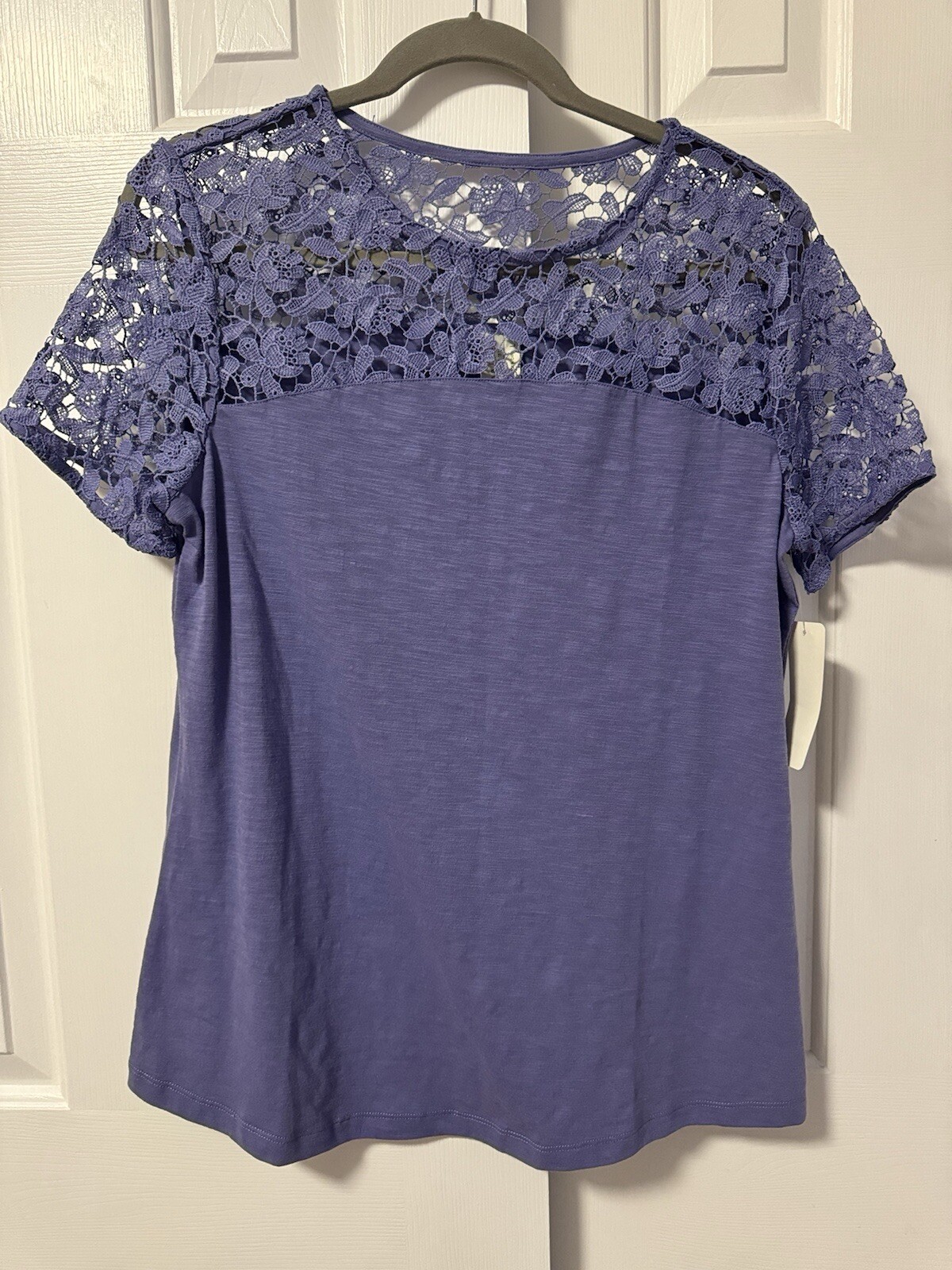 Sahalie NWT Large L women Lace Lavender Purple Tunic Top Short Sleeve Shirt