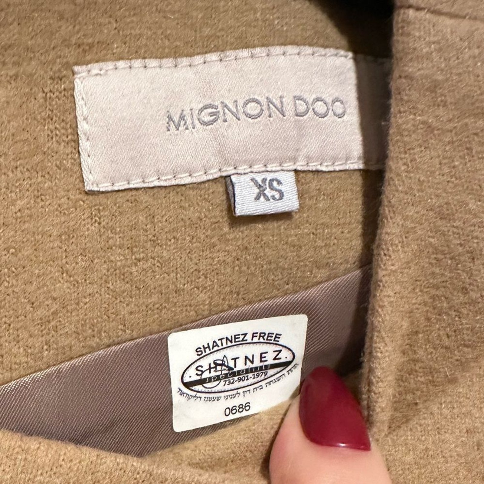 MIGNON DOO DESIGNER WOOL CROPPED RABBIT FUR CAMEL TAN CUFF TOP XS