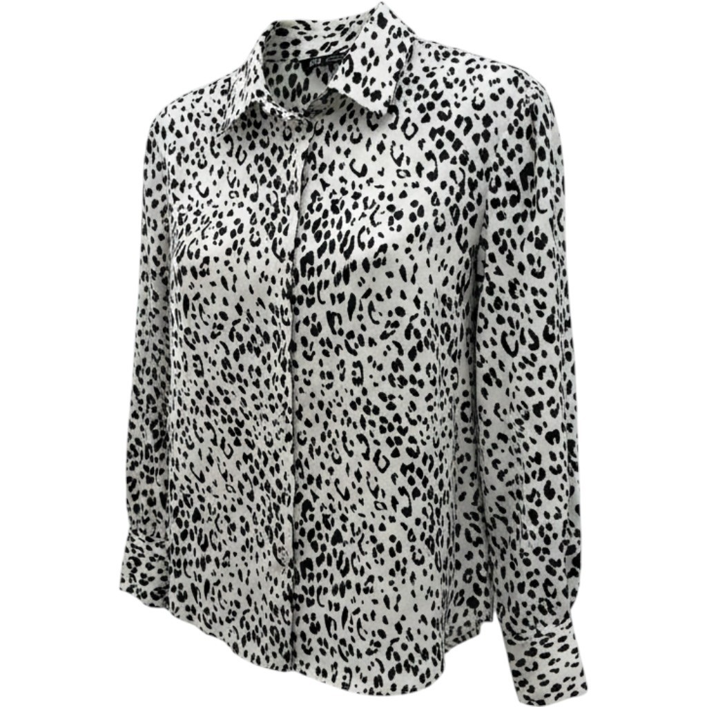 ZARA Leopard Print Career Blouse M – Black & White Mob Wife Going Out Button Up